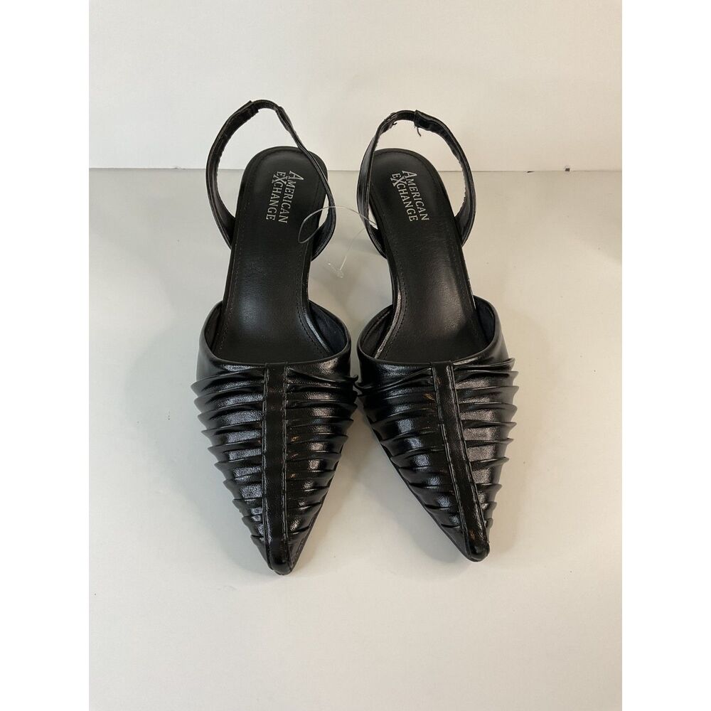 American Exchange Black Strappy Slingback Kitten Heel Pointed Toe Women Size 7